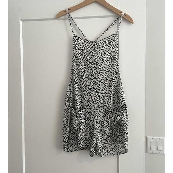 AERIE Tank Romper Dalmatian Spot Slinky Bib Front Overalls with Pockets Size L - Picture 1 of 12